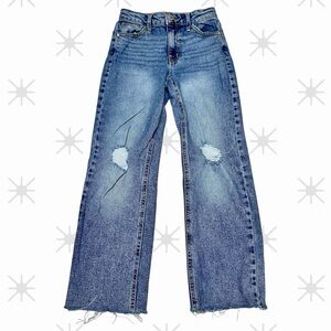 Art Class Girls Jeans Size 10 Distressed Wide Leg Flare Raw Hem Light Wash Y2K